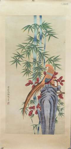 A CHINESE PAINTING,  FLOWER AND BIRD, SONG HUIZONG MARKED