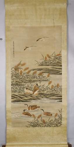 A CHINESE PAINTING,  WATER DUCK,  WANG SU MARKED
