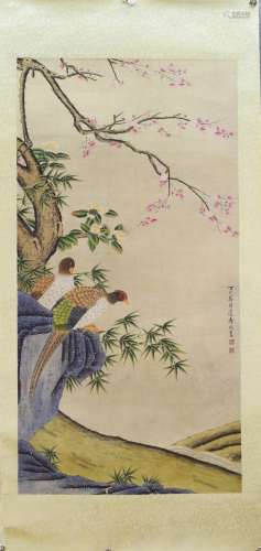 A CHINESE PAINTING,  FLOWER AND BIRD, BIAN SHOUMIN MARKED