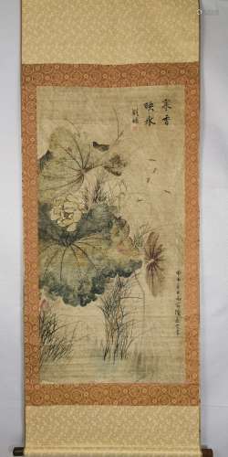 A CHINESE PAINTING,  LOTUS,  CHEN JIAYAN MARKED