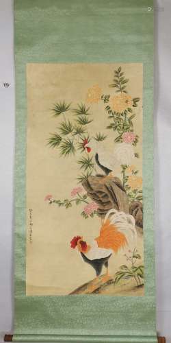 A CHINESE PAINTING,  FLOWER AND BIRD, WANG SHENSHENG MARKED