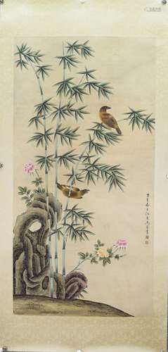 A CHINESE PAINTING,  FLOWER AND BIRD, MA QUAN MARKED