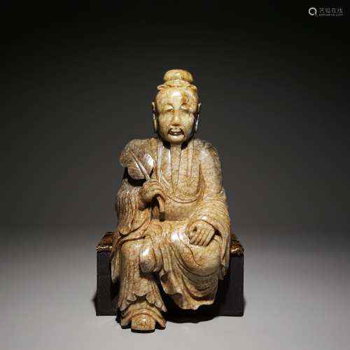 A Hetian  jade Taoist sitting statue