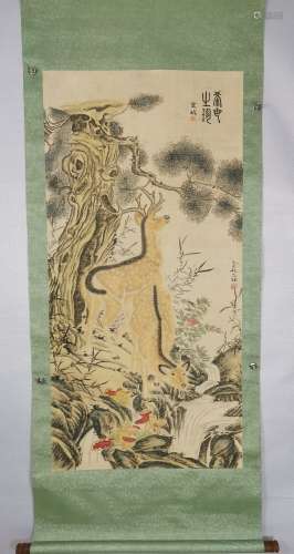 A CHINESE PAINTING, DOUBLE DEER,  SHEN QUAN MARKED