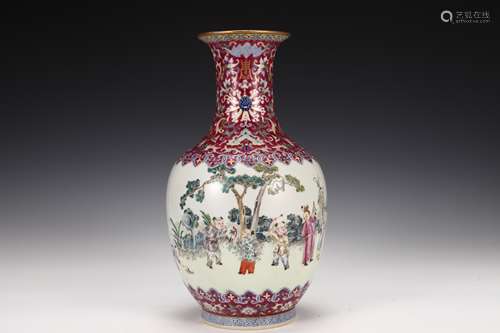 A Light powder enamel baby playing  vase