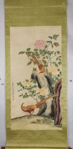 A CHINESE PAINTING,  FLOWER AND BIRD, SHEN QUAN MARKED