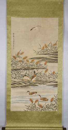 A CHINESE PAINTING, WATER DUCK,  CHEN JIAYAN MARKED