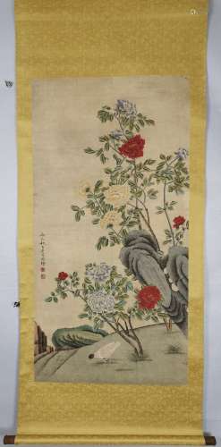 A CHINESE PAINTING,  FLOWER AND BIRD, SHANG GUANZHOU MARKED