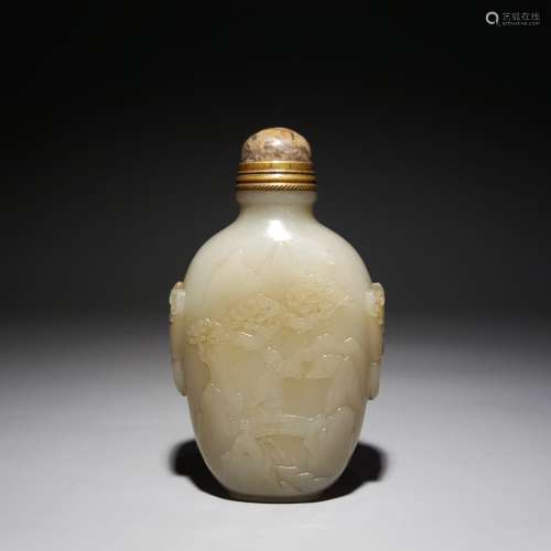 A Hetian jade landscape figure snuff bottle