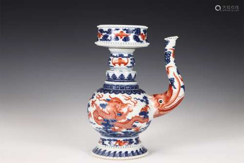 A Blue and White ALUM RED DRAGON PATTERN POT