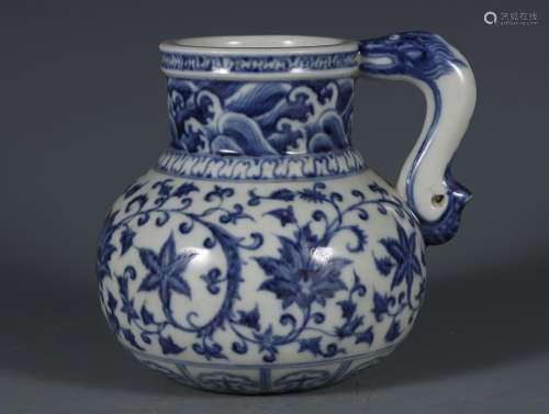 BLUE & WHITELOTUS SCROLL EWER