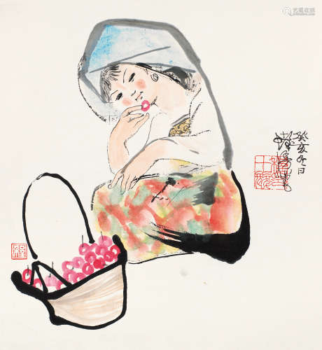 1921～2007  程十发 1983年作 少女 绘画 设色纸本 镜片
