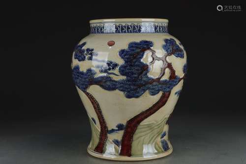 BLUE & WHITE AND UNDERGLAZE-REDDRAGON JAR