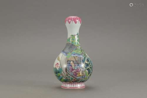 PAINT ENAMELSCHOLAR AND LOTUS POND GARLIC-HEAD VASE, YONGZHE...