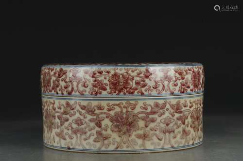 UNDERGLAZE-REDLOTUS SCROLL COVERED BOX