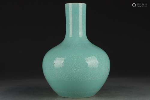 GREEN-GLAZEDFLORAL GLOBULAR VASE