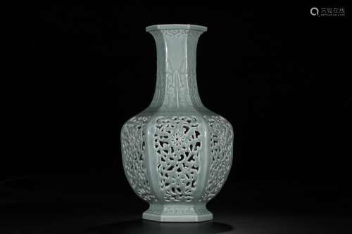 SKY-BLUE-GLAZED OPENWORK VASE