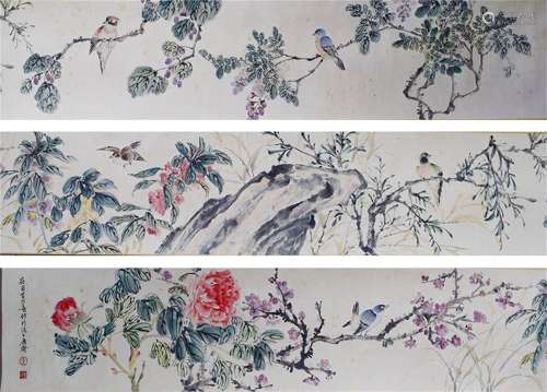 A CHINESE PAINTING,  FLOWER AND BIRD, HUANG HUANWU MARKED