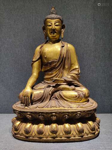 A QING DYNASTY BRONZE GILT BUDDHA STATUE