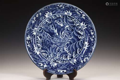 A Blue and White sea water PATTERN plate