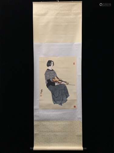A CHINESE PAINTING,  FIGURE, PAPER,  HE JIAYING MARKED