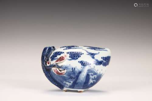 A Blue and White underglaze red sea carp droplet