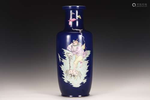a blue glaze pastel figure bottle