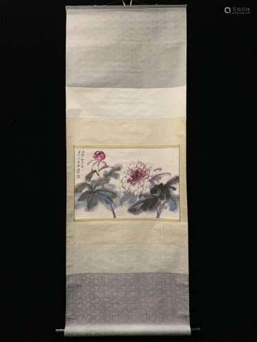 A CHINESE PAINTING,  PEONY,  PAPER,  ZHANG DAQIAN MARKED