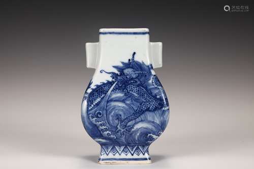 A Blue and White SEA WATER DRAGON PATTERN BOTTLE WITH DOUBLE...