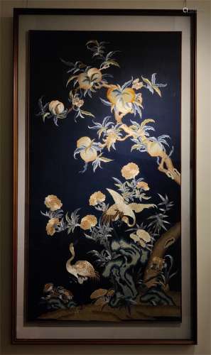 A QING DYNASTY  Su Embroidery CRANE AND LONGEVITY IN SPRING