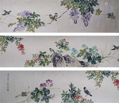 A CHINESE PAINTING,  FLOWER AND BIRD, LU YIFEI MARKED