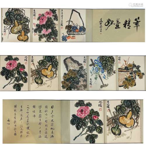 A CHINESE PAINTING,  FLOWERS ,  PAPER HAND SCROLL,  ZHU QIZH...