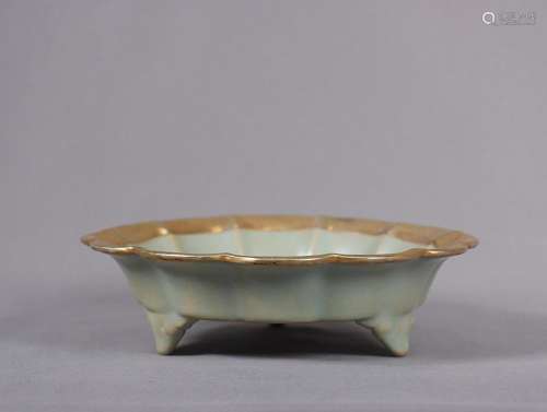 GEMSTONES-INLAID GOLD-MOUNTED RU WAREPHOENIX TRIPOD BOWL