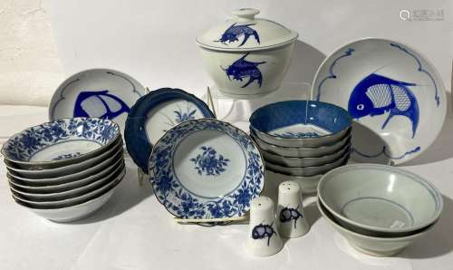 A Collection of Chinese Blue & White Domestic Ware inclu...