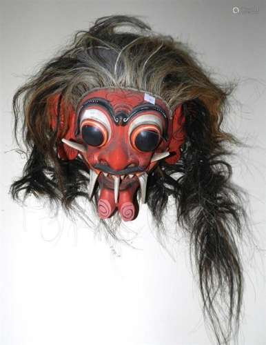 A Balinese Devil Dance Mask, Ranga Barong, Red Painted, Hing...