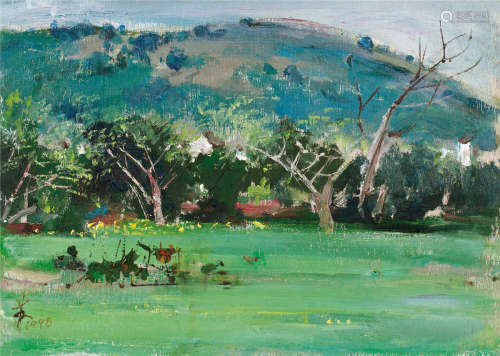 苏天赐（1922～2006） 1998-1999年作 春山绿水 木板 油画