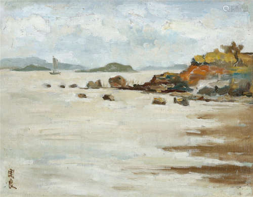 关良（1900～1986） 堤岸风景 布面 油画