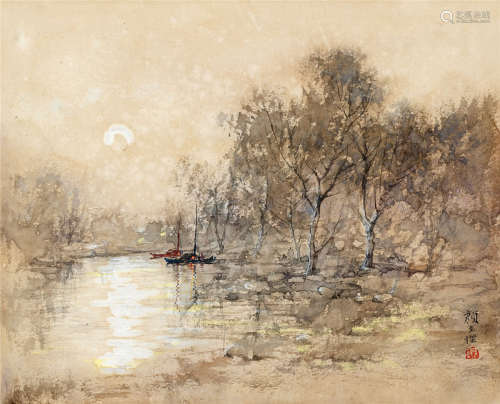 颜文樑（1893～1988） 山水秋景 纸本 水彩