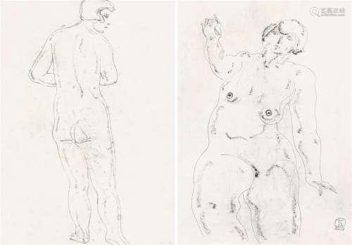 常玉（1900～1966） 裸女（双面画） 纸本 铅笔 炭笔