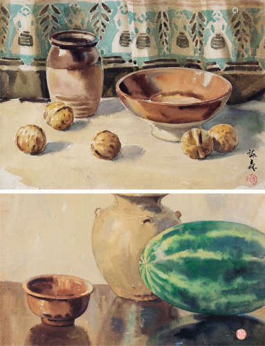 李咏森（1898～1998） 静物 （两件一组） 纸本 水彩