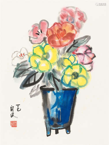 关良（1900～1986） 1977年作 瓶花 纸本 彩墨