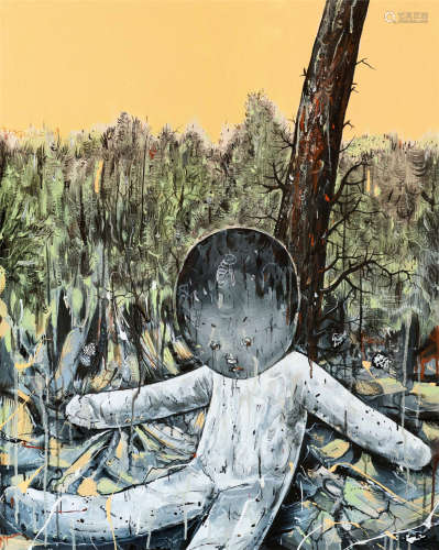 李继开（b.1975） 2009年作 靠树的男孩 布面 丙烯