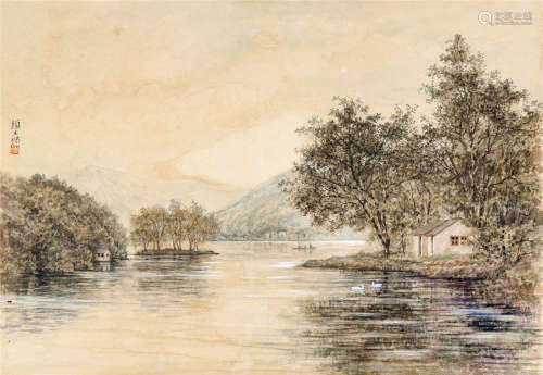 颜文樑（1893～1988） 湖光山色 纸本 水彩