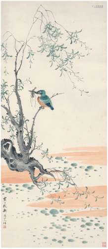 江寒汀（1904～1963） 1940年作 柳塘翠鸟图 立轴 设色纸本