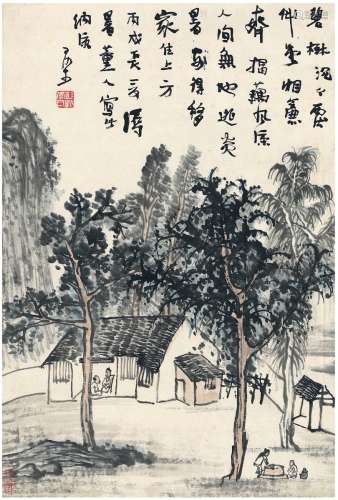 李可染（1907～1989） 1946年作 消夏纳凉图 立轴 设色纸本