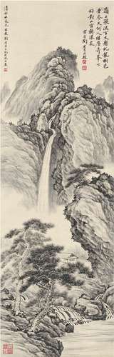 陶冷月（1895～1985） 为陆澹安作 山居观瀑图 立轴 水墨纸本