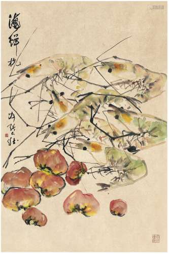 张大壮（1903～1980） 海鲜图 镜片 设色纸本