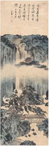 溥儒（1896～1963） 1959年作 静坐观瀑图 立轴 设色纸本