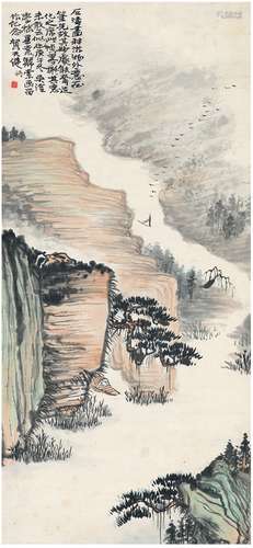 贺天健（1891～1977） 1930年作 拟石涛山水 立轴 设色纸本