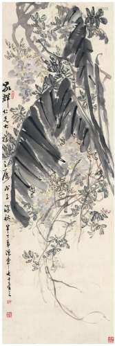 陈半丁（1877～1970） 1948年作 紫藤芭蕉图 立轴 设色纸本